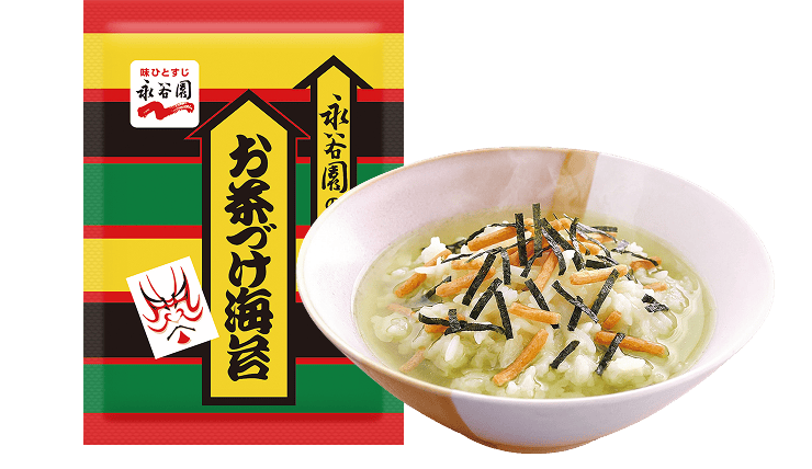 お茶づけ海苔のパッケージとお茶づけ