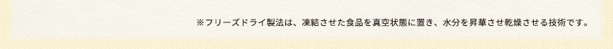 ※フリーズドライ製法は、凍結させた食品を真空状態に置き、水分を昇華させ乾燥させる技術です。