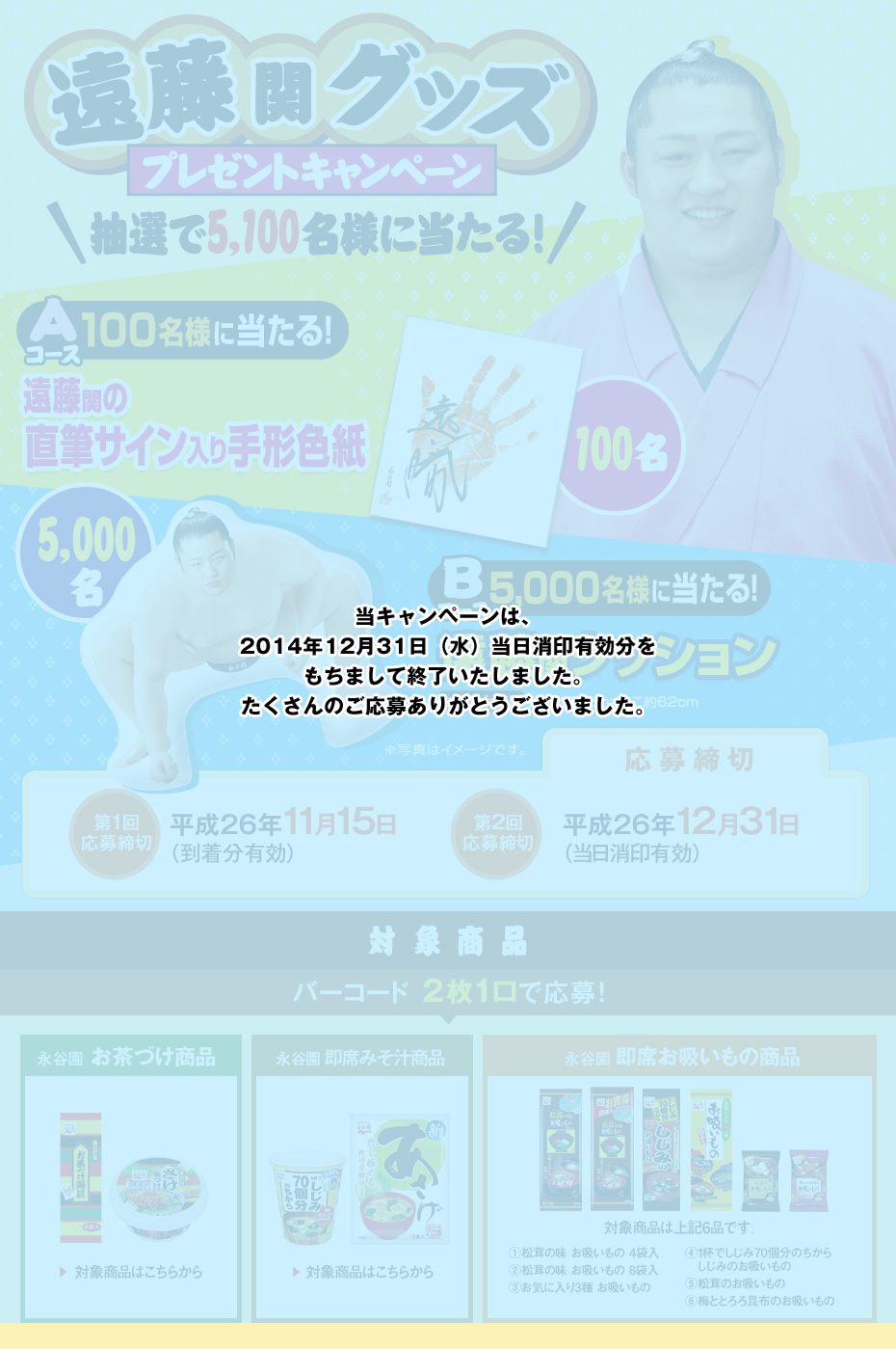 遠藤関グッズプレゼントキャンペーン 永谷園